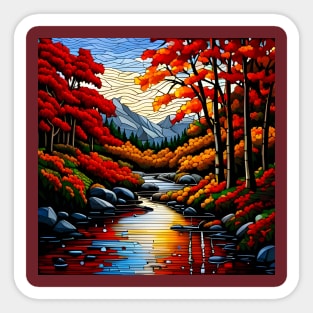 Stained Glass River Running Amid Autumn Foliage Sticker